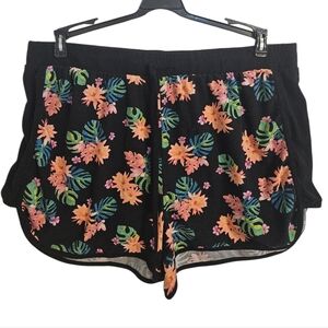 No Boundaries Black Tropical Floral Print Surfer Vaca Vibes Athletic Shorts XXL